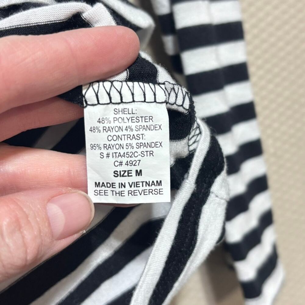 Glamour Farms Women's Black White Striped Zipper 3/4 Sleeve Top Size M - Picture 4 of 8